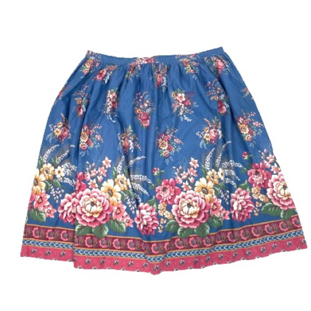 1980s Aunt Abigail’s Attic Country Floral Full Knee Skirt Plus Size Vintage